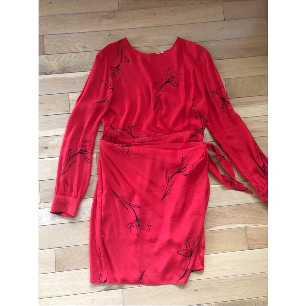 Red and black flowered dress